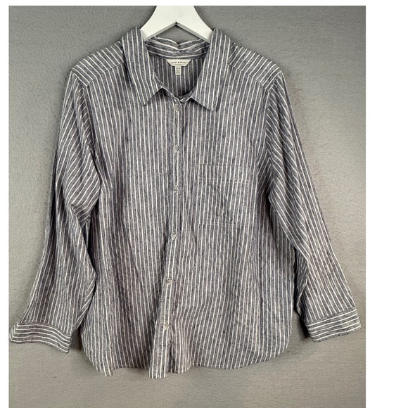 Lucky Brand Tops - Lucky Brand Button Up Shirt Womens 1X Blue Striped Button Back Coastal Nautical